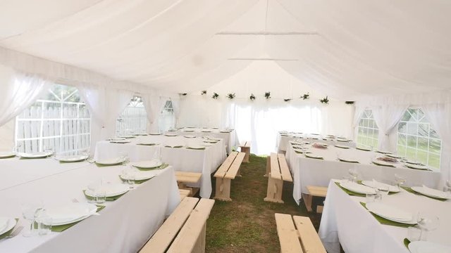Beautiful Banquet hall under a tent for a wedding reception