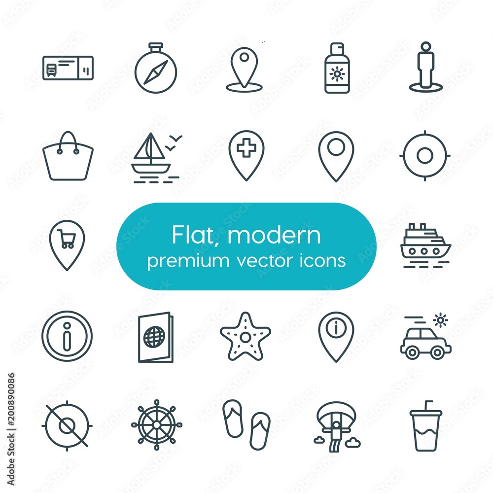 Poster modern simple set of location, travel vector outline icons. ..contains such icons as background, par