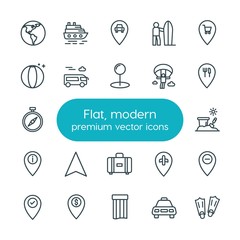 Modern Simple Set of location, travel Vector outline Icons. ..Contains such Icons as  car,  trip,  globe,  travel,  sign,  location,  planet and more on white background. Fully Editable. Pixel Perfect