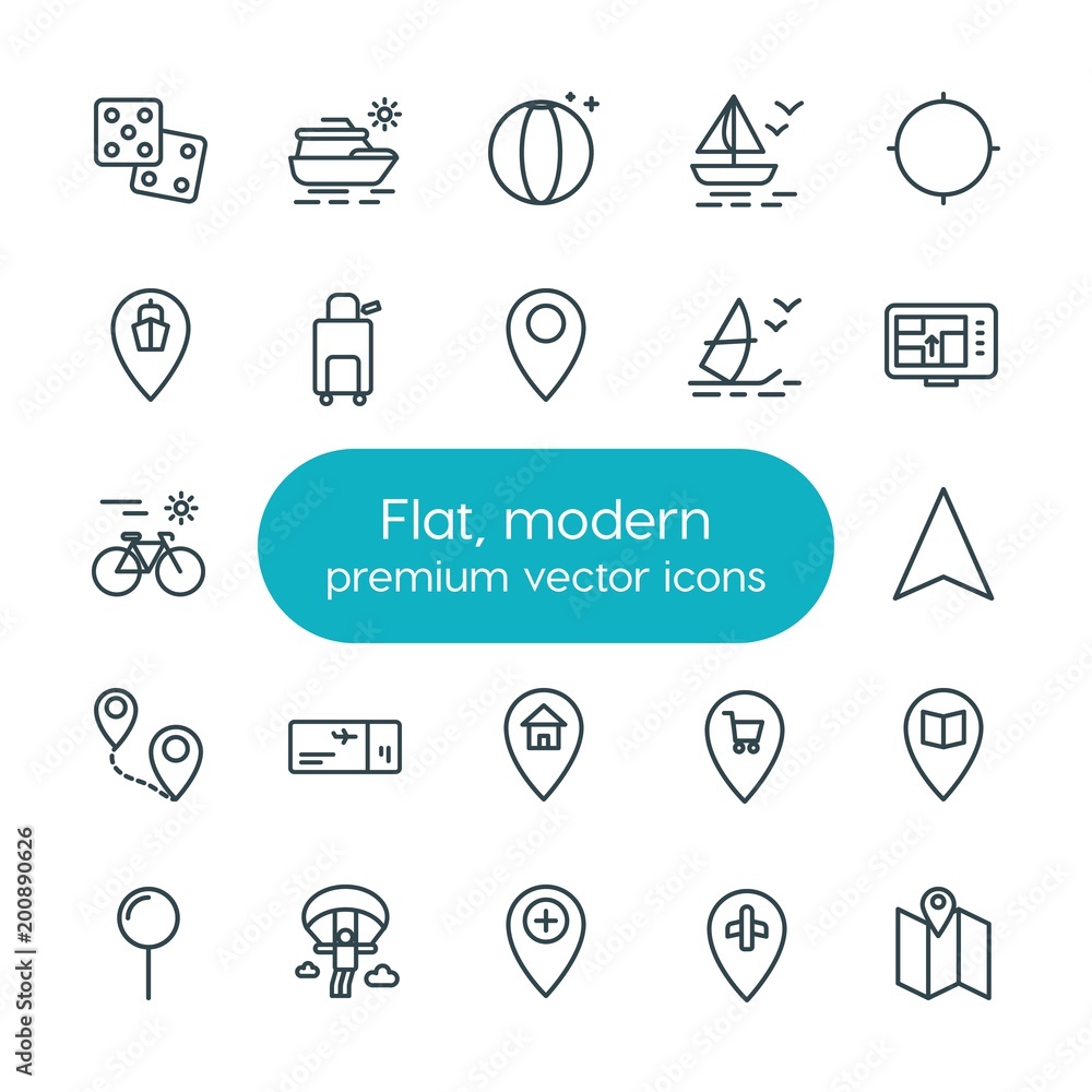 Poster modern simple set of location, travel vector outline icons. ..contains such icons as technology, lux