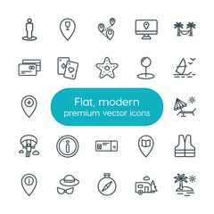 Modern Simple Set of location, travel Vector outline Icons. ..Contains such Icons as summer,  rest,  icon,  tropical,  web,  leisure, beach and more on white background. Fully Editable. Pixel Perfect