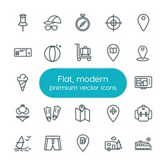 Modern Simple Set of location, travel Vector outline Icons. ..Contains such Icons as  icon, airport, compass,  vintage,  train,  transport and more on white background. Fully Editable. Pixel Perfect