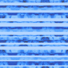 Watercolor seamless border, texture, background. Summer Blue horizontal strips, brush. Beautiful stroke, splash, blue abstract spot. For textiles, material, wallpapers, design. 