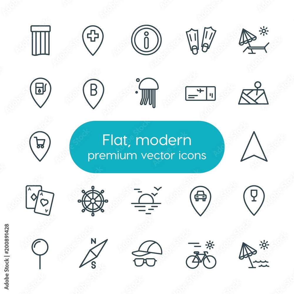 Poster modern simple set of location, travel vector outline icons. ..contains such icons as north, location