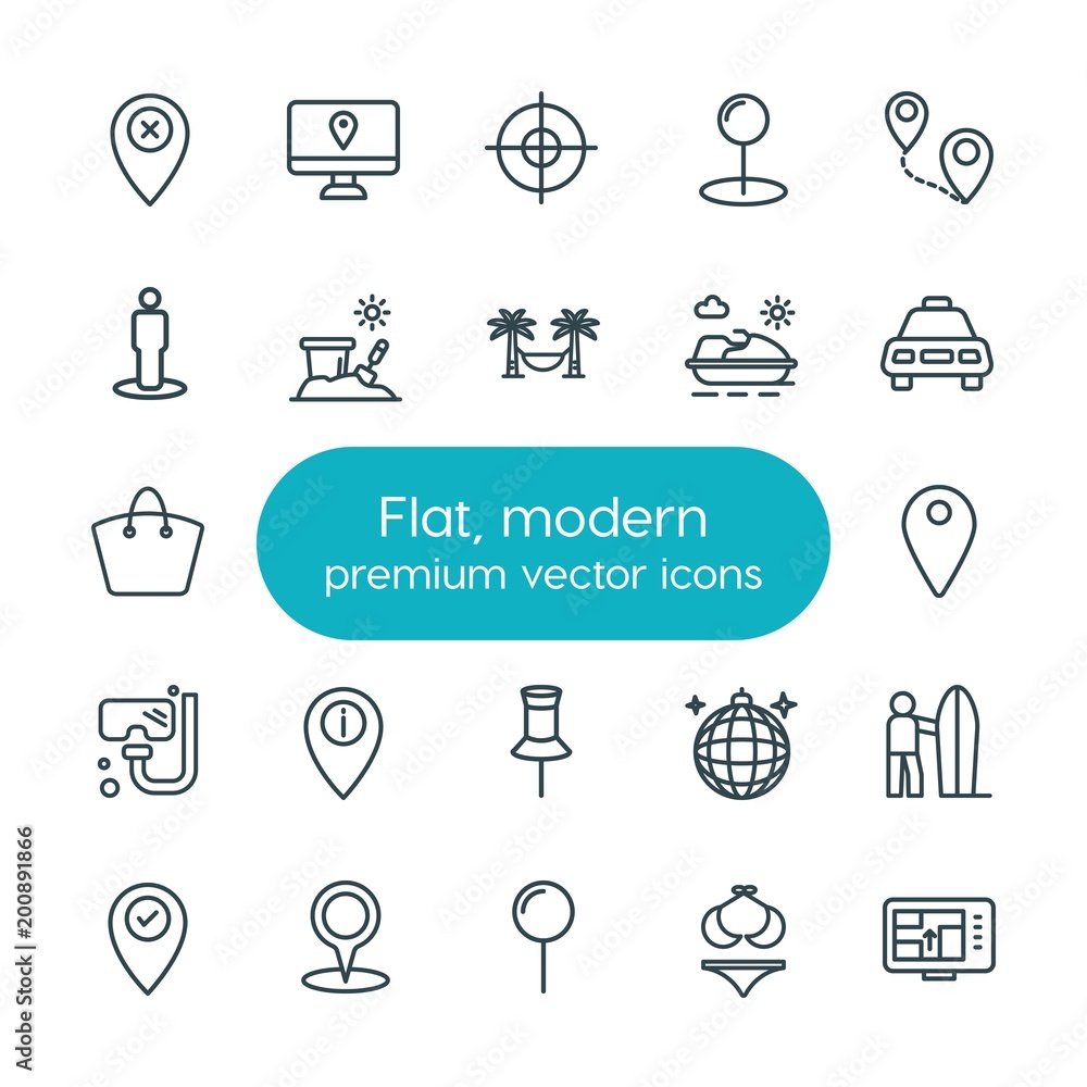 Poster modern simple set of location, travel vector outline icons. ..contains such icons as arrow, vector, 