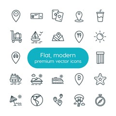Modern Simple Set of location, travel Vector outline Icons. ..Contains such Icons as parachute,  multiple,  paragliding, location,  ocean and more on white background. Fully Editable. Pixel Perfect