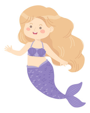 Cute Mermaid Girl purple vector illustration cartoon character design isolated on white background.