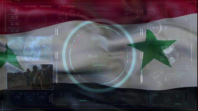 War in Syria. Flag of Syria. Damascus.Technology Interaction. Digital background concept 