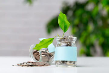 Glass jar with coins