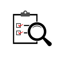 Magnifier assessment checklist icon. Vector flat style, symbol