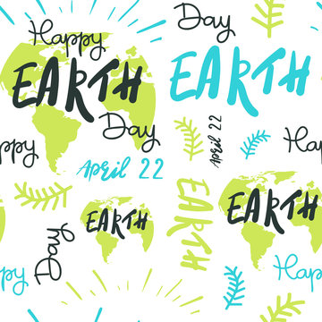 Happy Earth Day Seamless Pattern With Hand