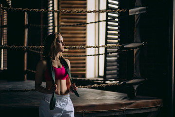 Beautiful girl engaged in karate 