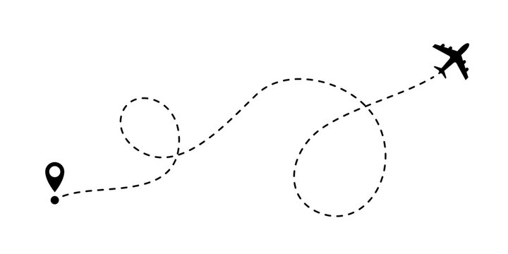 Airplane line path vector travel line icon