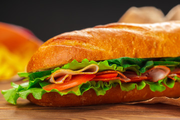 sandwich on a wooden table
