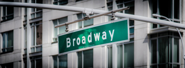 Panorama with street sign broadway in New York Manhattan