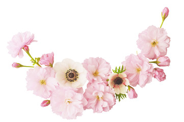 Naklejka na ściany i meble floral background of cherry and anemone flowers 