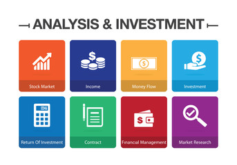 Fototapeta na wymiar Analysis and Investment Infographic Icon Set