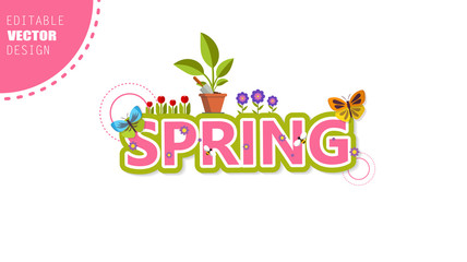 Vector Spring Lettering, with flowers in spring time
