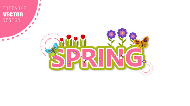 Vector Spring Lettering, with flowers in spring time