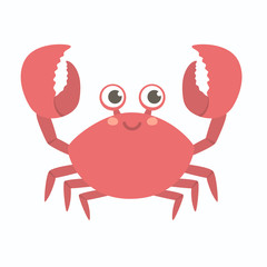 Cute smiling Red Crab vector illustration cartoon character design lifting up claws, isolated on white background. - obrazy, fototapety, plakaty