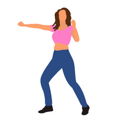 Fototapeta na wymiar silhouette in colored clothes girl dancing on white background