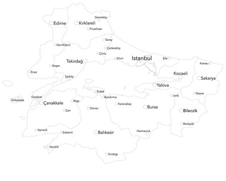 Large map of the turkish area of Marmara Bölgesi.