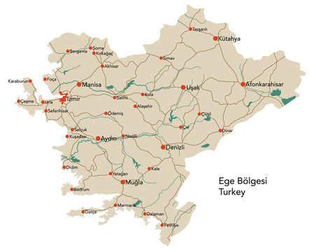 Large map of the turkish area of Ege Bölgesi.