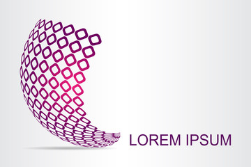  Abstract technology logo stylized spherical surface with abstract shapes.