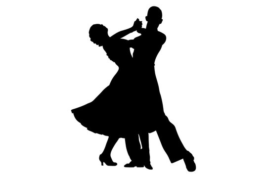 couple dancers black silhouette on competition in ballroom dancing