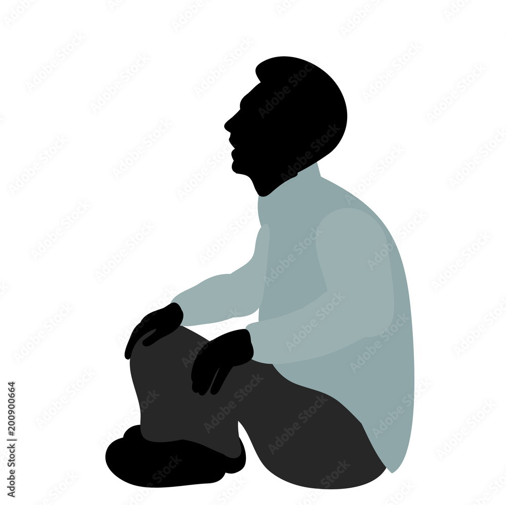 Sticker vector, isolated silhouette in color clothes man sits