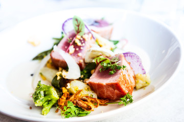 Fine dining seafood cuisine - french dish on the table