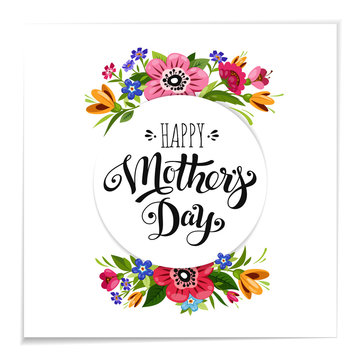Realistic Happy Mother's Day greeting card with flowers. Elegant hand drawn lettering Happy Mother's Day.