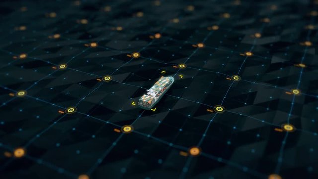 Container ship at sea, visualization. Shipping business, cargo transportation