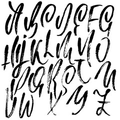 Handdrawn dry brush font. Modern brush lettering. Grunge style alphabet. Vector illustration.