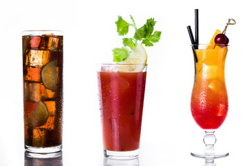 Set of alcohol drinks isolated on white background

