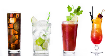 Set of alcohol drinks isolated on white background

