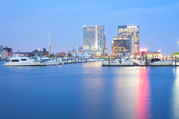 Fototapeta na wymiar Marina at Inner Harbor in Baltimore at night, Maryland, USA