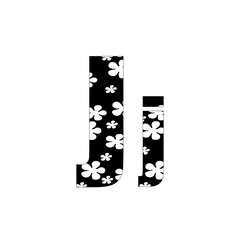 Black and white flowers letter J logo design template. Stylish vector icon