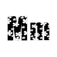 Black and white flowers letter M logo design template. Stylish vector icon