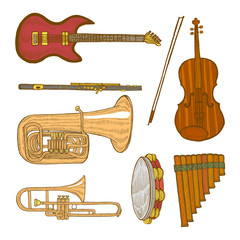 Set of Musical Instruments in Hand-Drawn Style