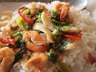 Thai spicy food, Fried seafood.