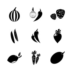 icon Fruits And Vegetables with carrot, strawberrie, strawberr, lime and carrots