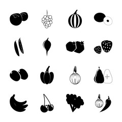 icon Fruits And Vegetables with cabbage, plum tree, strawberrie, eatable and pear