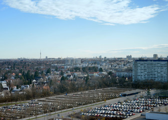 Munich Skyline and big car parking