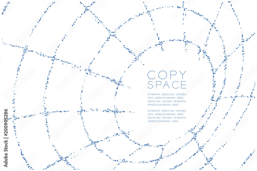 Poster abstract geometric circle dot pattern tube wireframe shape, internet technology concept design blue 