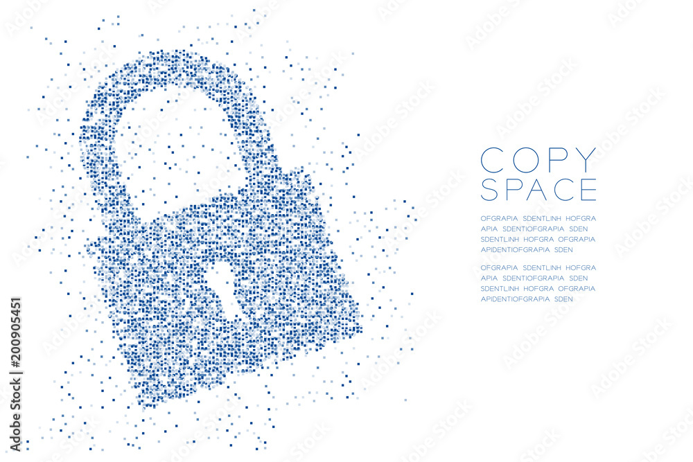 Poster abstract geometric square box pattern lock shape, security privacy concept design blue color illustr