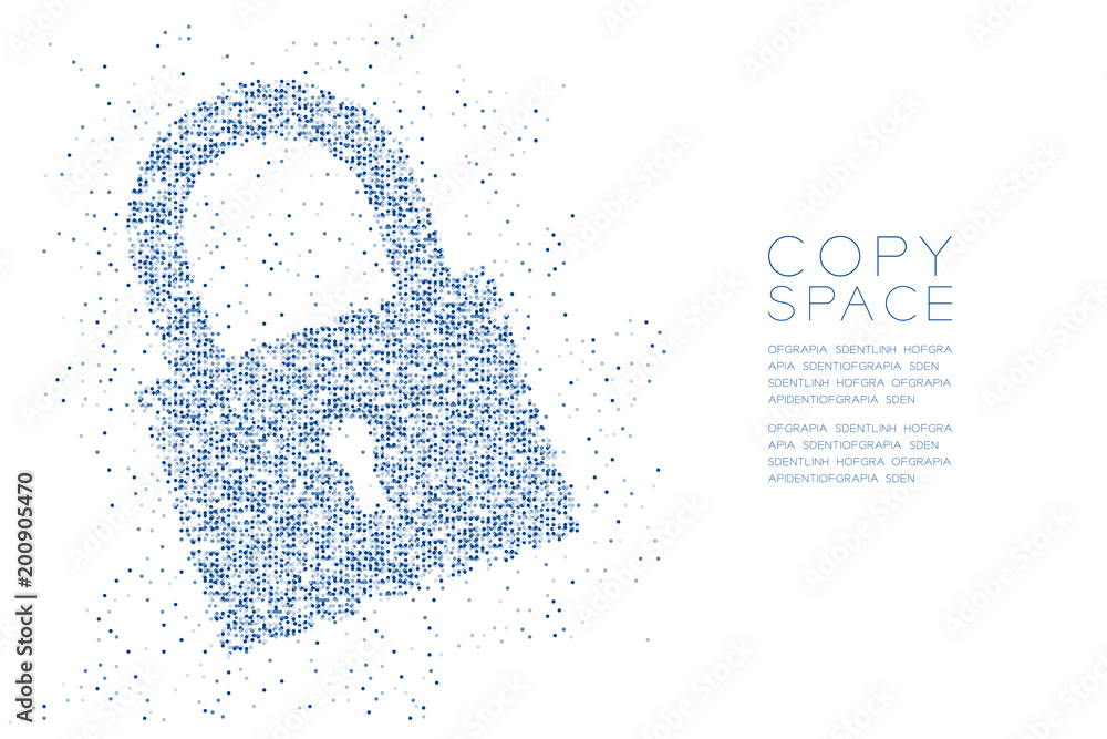 Poster abstract geometric circle dot pattern lock shape, security privacy concept design blue color illustr