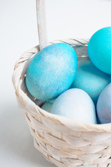 Beautiful easter eggs in blue tones. Selective focus. Shallow depth of field.
