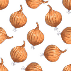 Hand drawn seamless pattern of onions