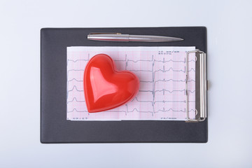 RX prescription, Red heart, asorted pils and a stethoscope on white background